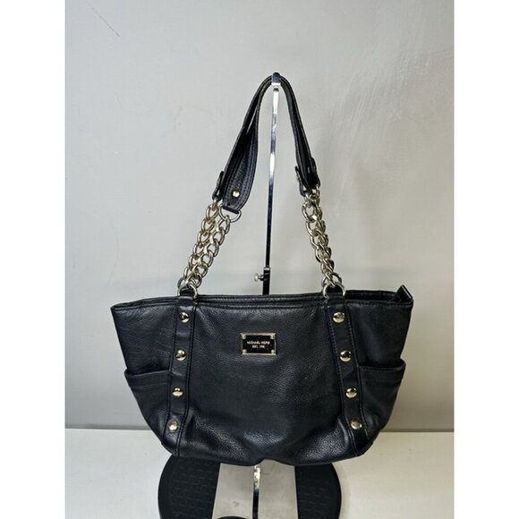 MICHAEL KORS DELANCEY Tote Satchel Shoulder Bag Studded Black Leather Delancy - Picture 1 of 10